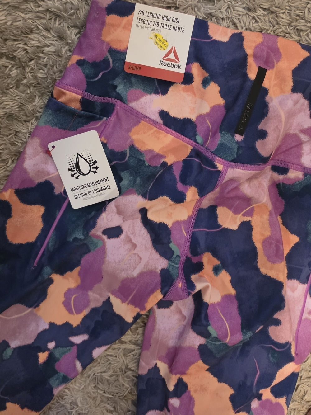 Reebok Womens Purple Multi High-Rise Legging